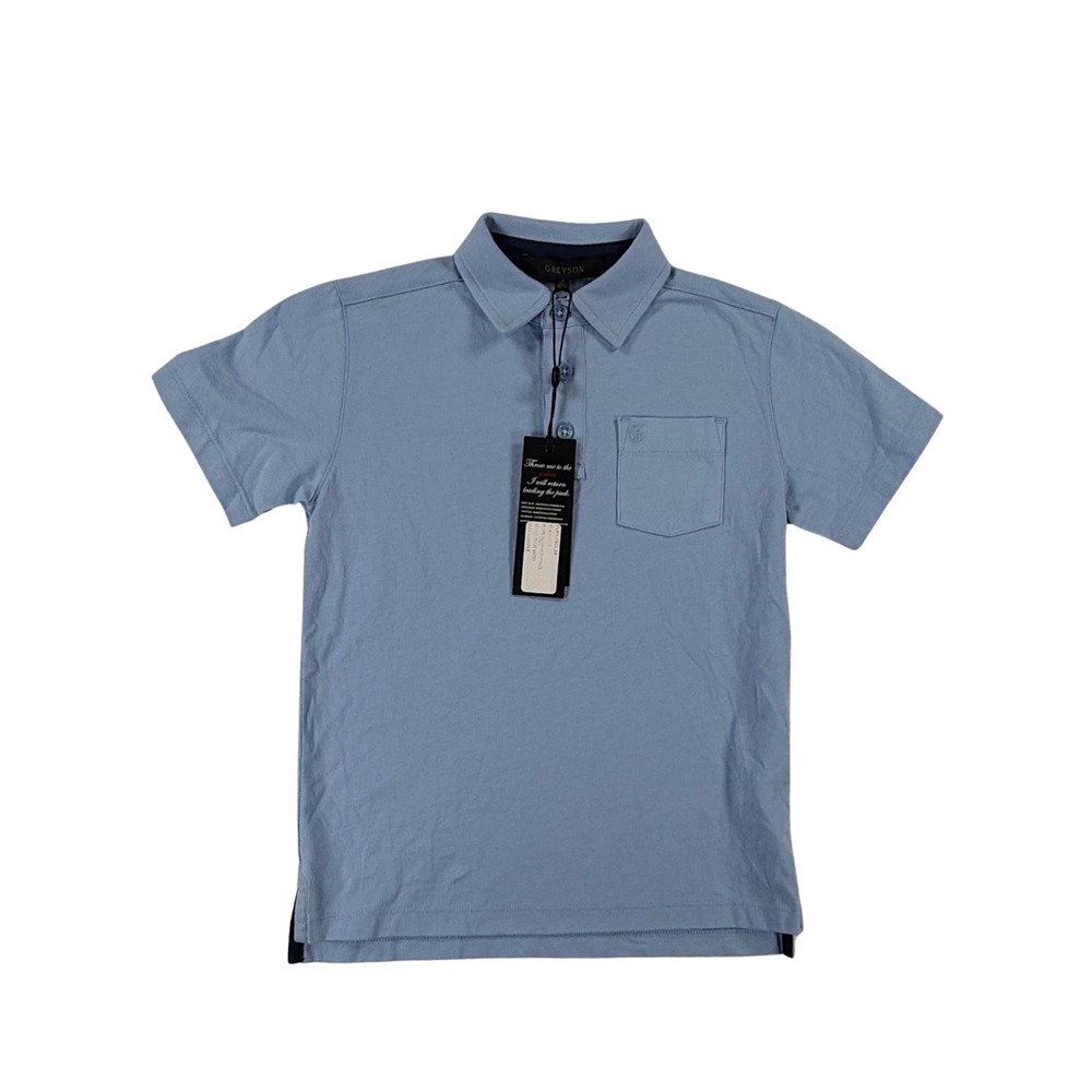 NWT Greyson Boys Polo Shirt Blue Short Sleeve Pocket Golf Youth Size S